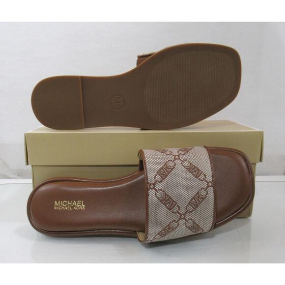 Michael Kors Hayworth Empire Logo Jacquard Slide Sandal Natural Luggage Size 7.5 - Picture 7 of 7